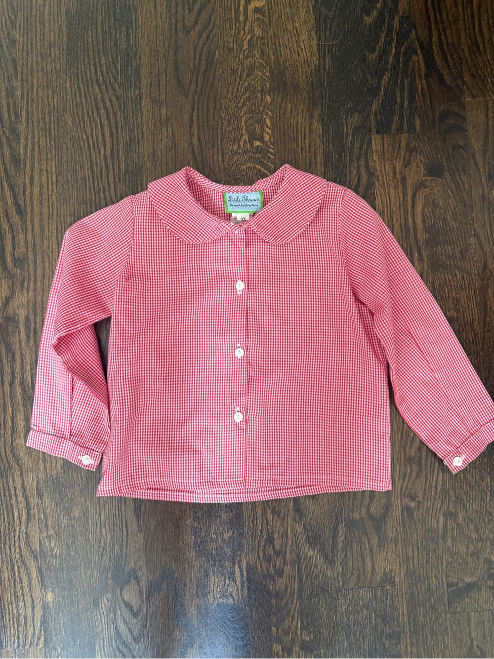 Little Threads Girls Red Gingham Peter-Collar Button-Down Shirt